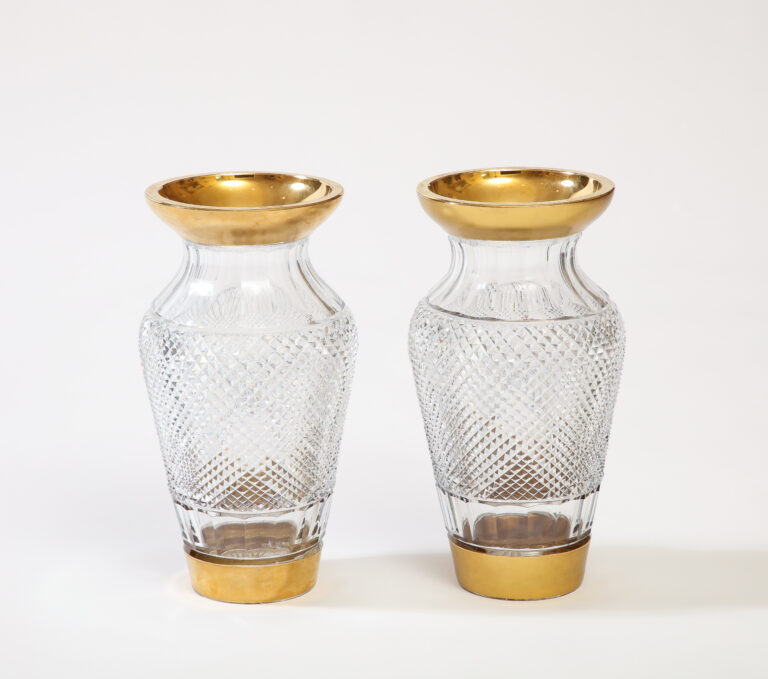 Pair of French Parcel-Gilt Cut-Crystal Vases