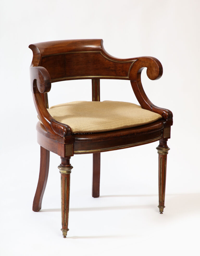 Napoleon III Mahogany and Brass Inlaid Desk Chair