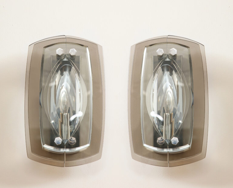 Pair of Chrome and Tinted Glass Sconces